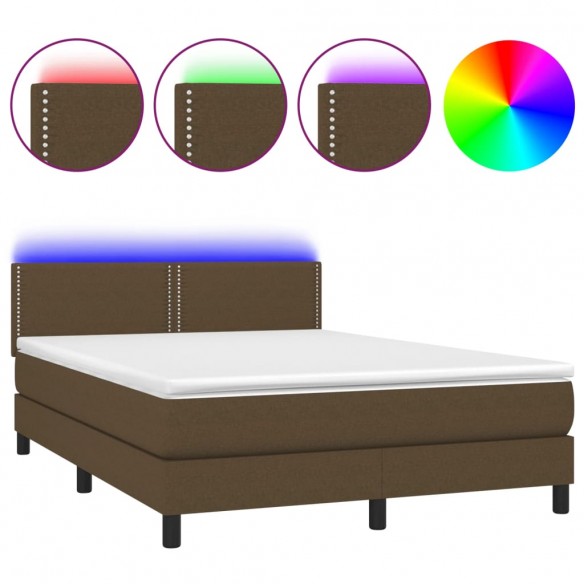 Cadre de lit matelas et LED Marron foncé 140x190 cm