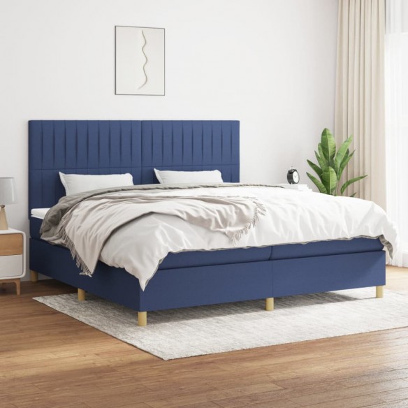 Cadre de lit avec matelas Bleu 200x200 cm Tissu