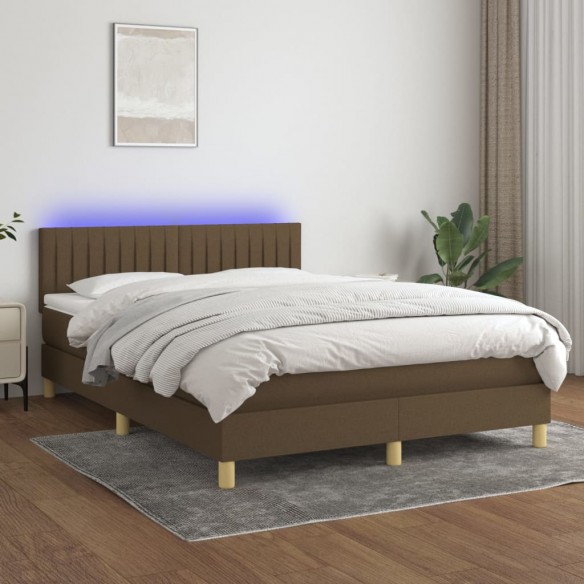 Cadre de lit matelas et LED Marron foncé 140x190 cm