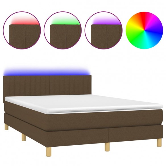 Cadre de lit matelas et LED Marron foncé 140x190 cm