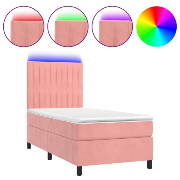 Cadre de lit avec matelas LED Rose 100x200cm Velours