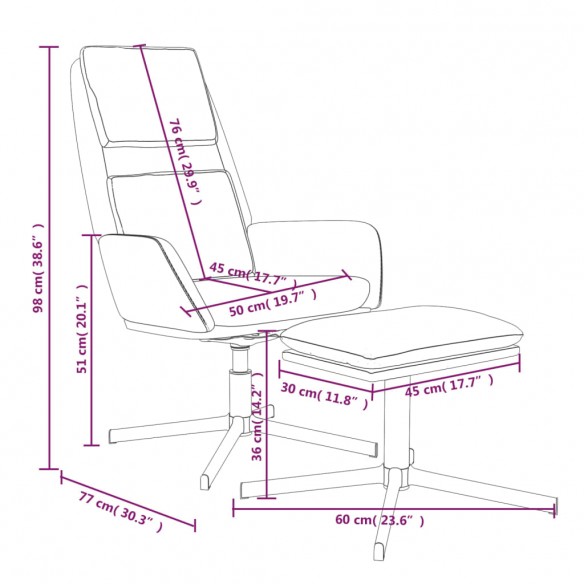 Chaise de relaxation avec tabouret Rose Velours