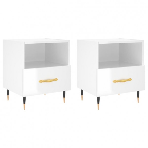 Tables de chevet 2 pcs blanc brillant 40x35x47,5 cm