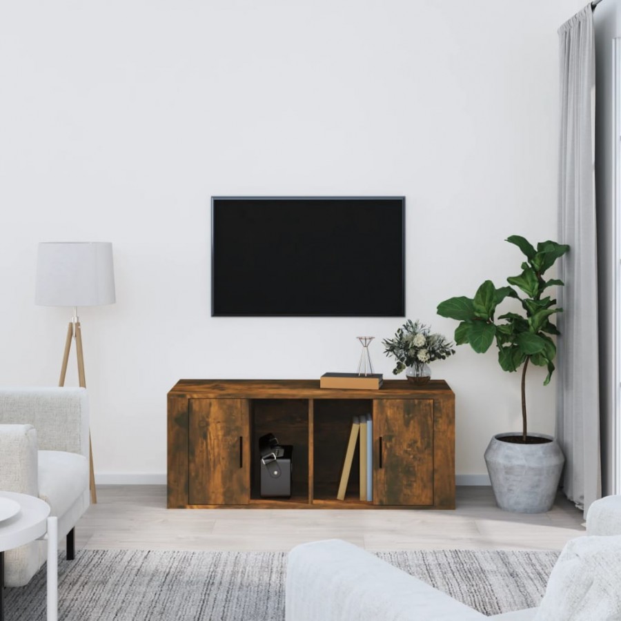 Meuble TV Chêne fumé 100x35x40 cm Bois d'ingénierie