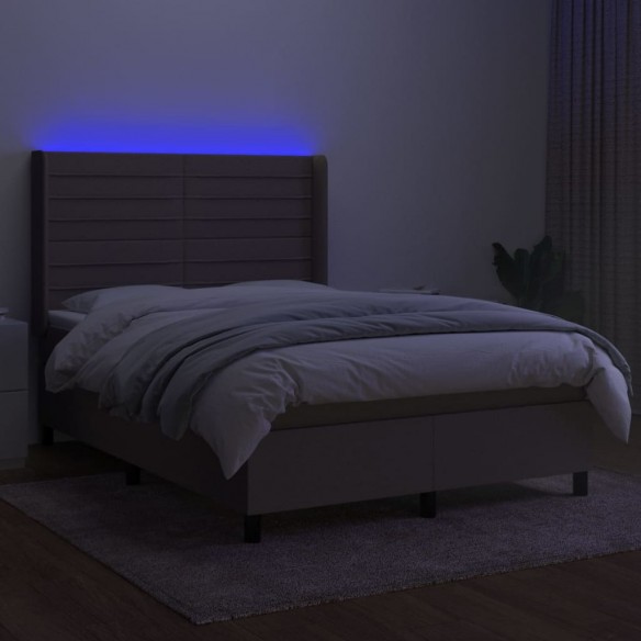 Cadre de lit matelas et LED Taupe 140x200 cm Tissu