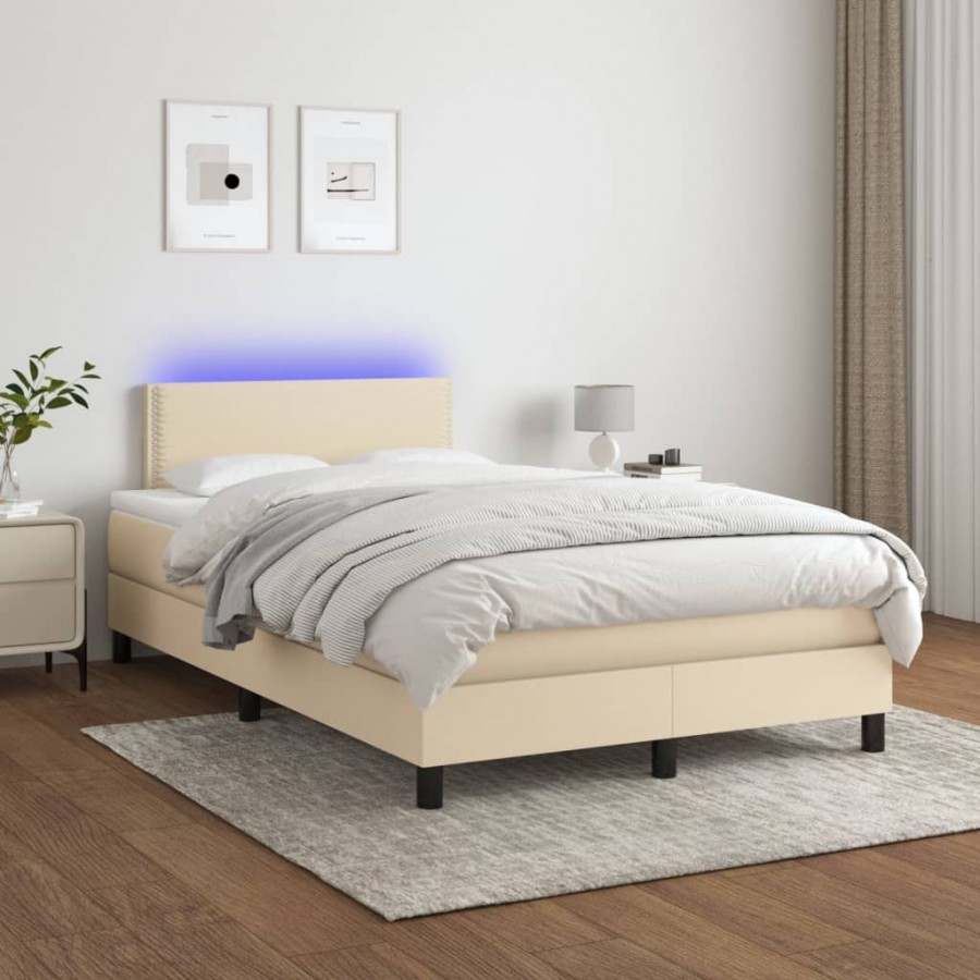 Cadre de lit avec matelas LED Crème 120x200 cm Tissu