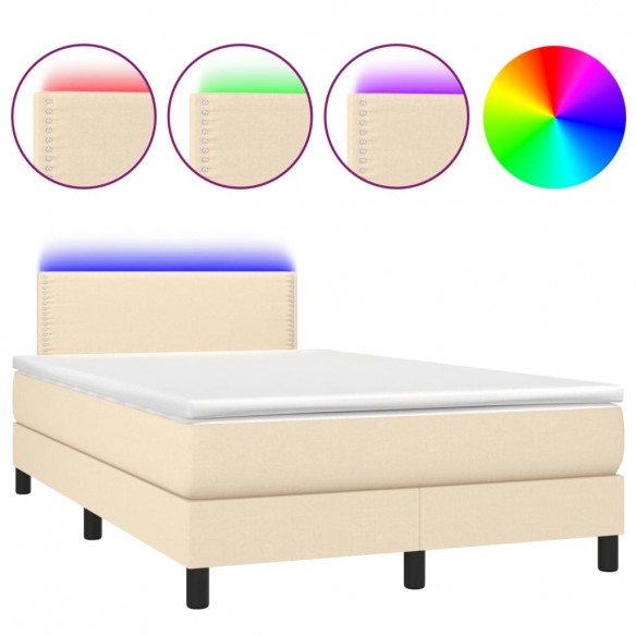 Cadre de lit avec matelas LED Crème 120x200 cm Tissu