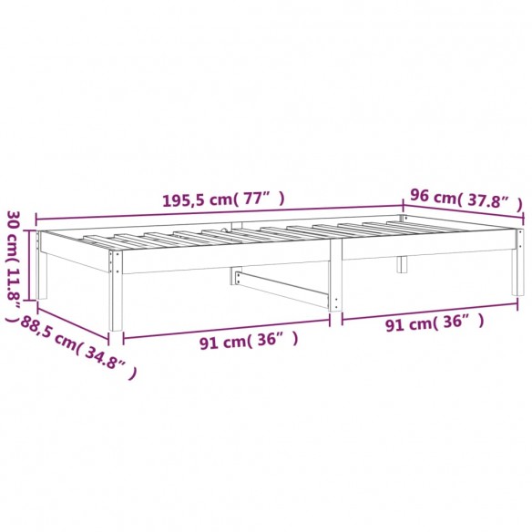 Lit de jour Gris 90x190 cm Simple Bois de pin massif