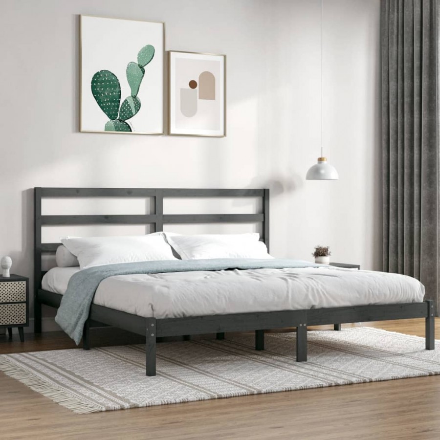 Cadre de lit Gris Bois massif 180x200 cm Super King