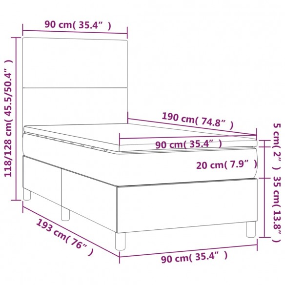 Cadre de lit avec matelas Blanc 90x190 cm Similicuir