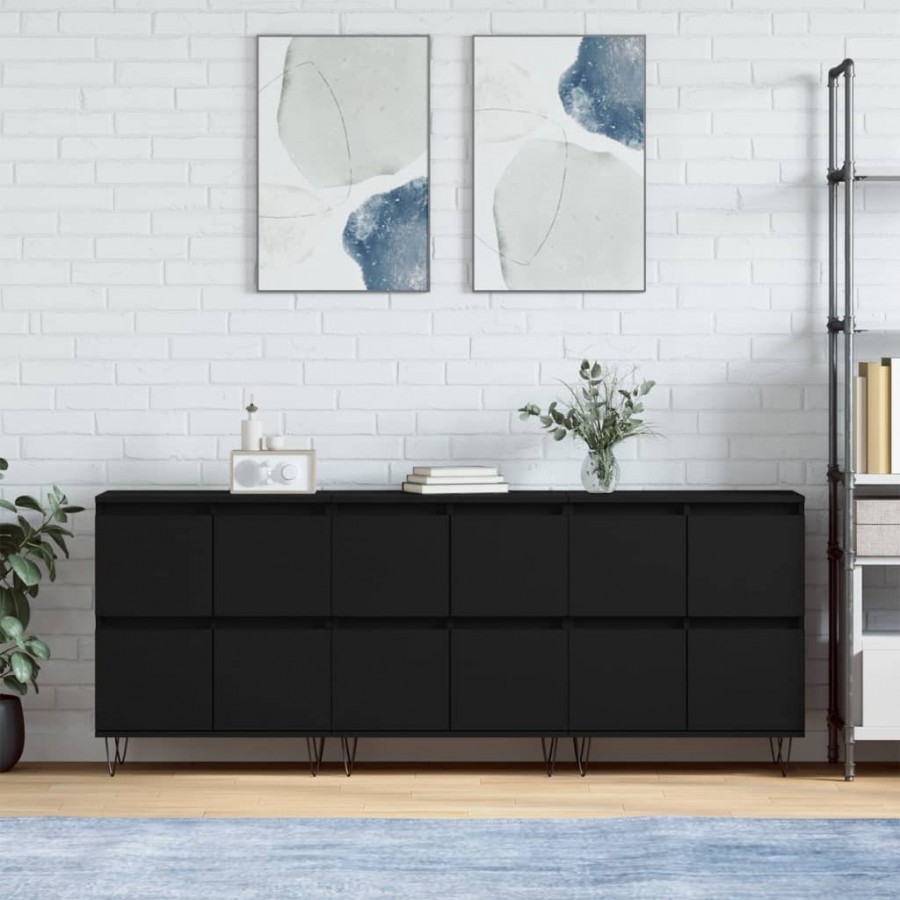 Buffets 3 pcs noir bois d'ingénierie