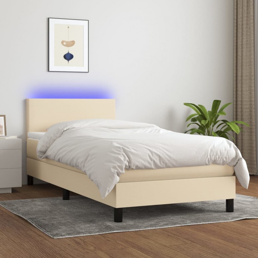 Cadre de lit avec matelas LED Crème 100x200 cm Tissu