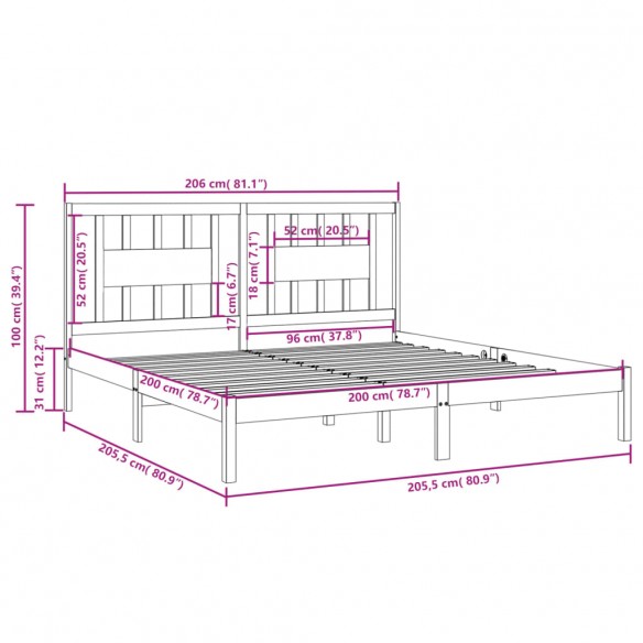 Cadre de lit Bois de pin massif 200x200 cm