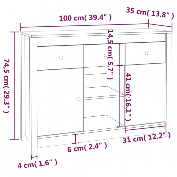 Buffet Gris 100x35x74,5 cm Bois massif de pin