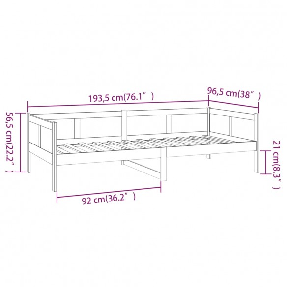 Lit de jour Marron miel Bois de pin massif 90x190 cm