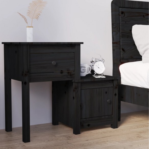 Table de chevet Noir 79,5x38x65,5 cm Bois de pin massif