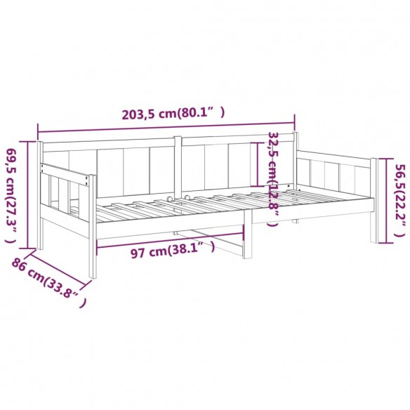 Lit de jour blanc bois de pin massif 80x200 cm