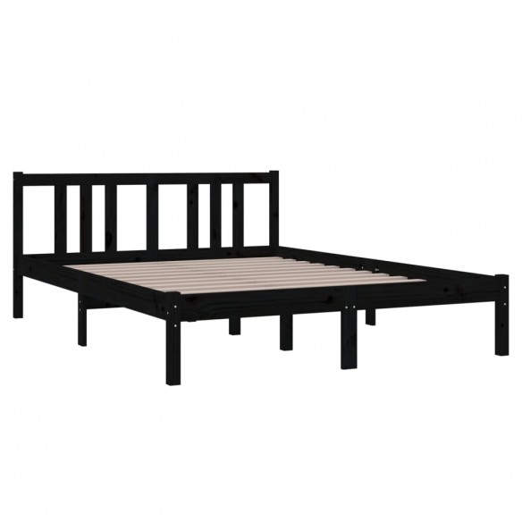 Cadre de lit Noir Bois massif 135x190 cm Double