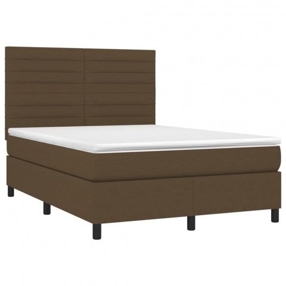 Cadre de lit matelas et LED Marron foncé 140x190 cm