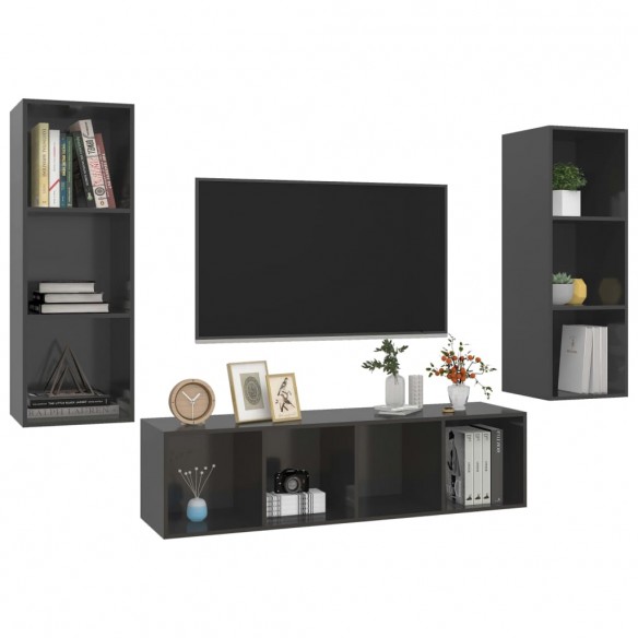 Ensemble de meuble TV 3 pcs Gris brillant Aggloméré