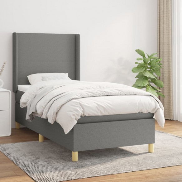 Cadre de lit avec matelas Gris foncé 80x200 cm Tissu