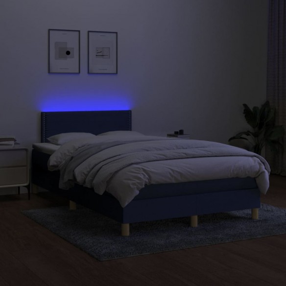 Cadre de lit avec matelas LED Bleu 120x200 cm Tissu