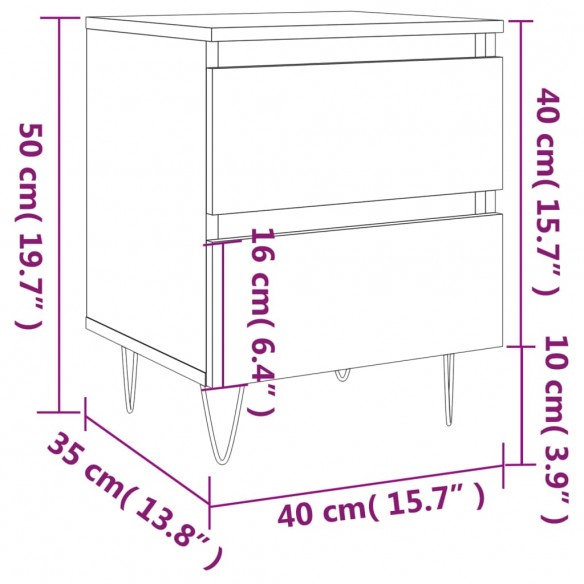 Tables de chevet 2 pcs noir 40x35x50 cm bois d’ingénierie