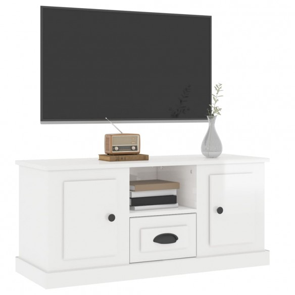 Meuble TV blanc brillant 100x35,5x45 cm bois d'ingénierie