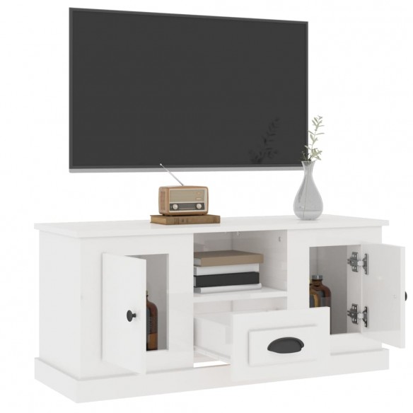 Meuble TV blanc brillant 100x35,5x45 cm bois d'ingénierie