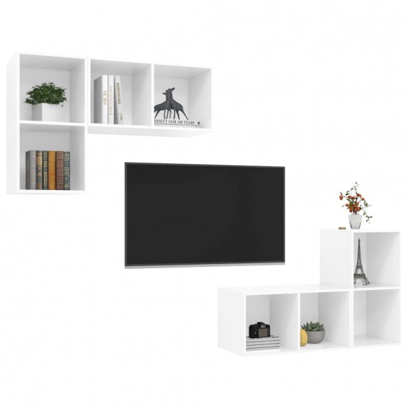 Meubles TV muraux 4 pcs Blanc brillant Aggloméré