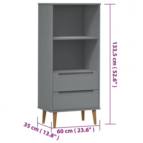 Bibliothèque MOLDE Gris 60x35x133,5 cm Bois massif de pin