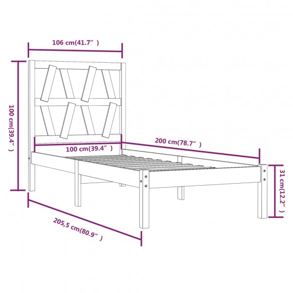 Cadre de lit Blanc Bois de pin massif 100x200 cm