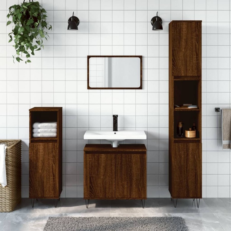 Ensemble d'armoires de salle de bain 3 pcs chêne marron