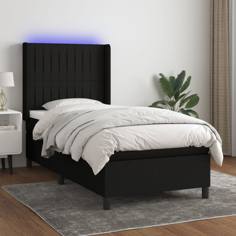 Cadre de lit matelas et LED Noir 100x200 cm Tissu