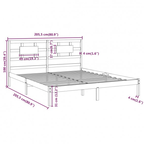 Cadre de lit Blanc Bois massif 200x200 cm