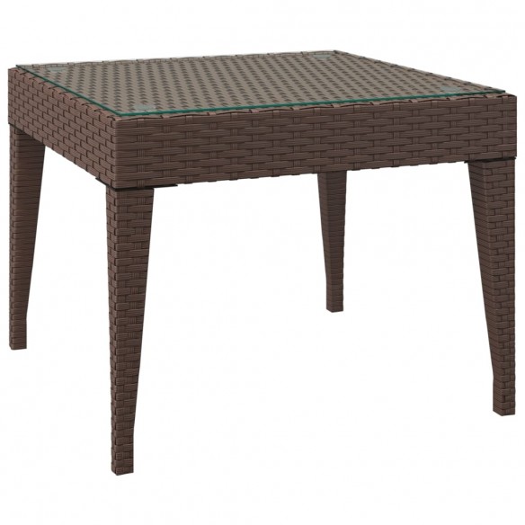 Table d'appoint marron 50x50x38 cm poly rotin et verre trempé