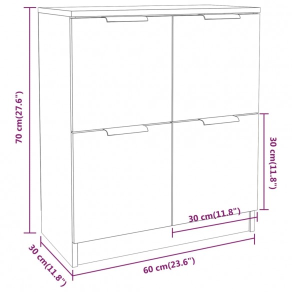 Buffets 2 pcs Gris béton 60x30x70 cm Bois d'ingénierie