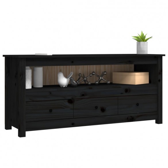 Meuble TV Noir 114x35x52 cm Bois de pin massif