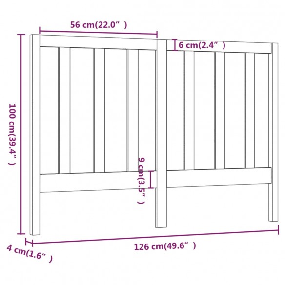 Tête de lit Gris 126x4x100 cm Bois massif de pin