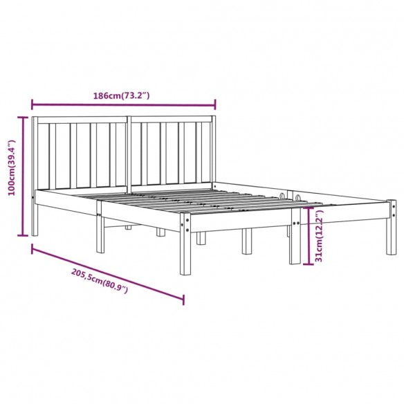 Cadre de lit Blanc Bois de pin massif 180x200 cm Super King