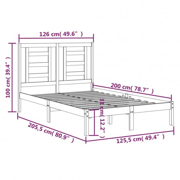 Cadre de lit Gris Bois de pin massif 120x200 cm