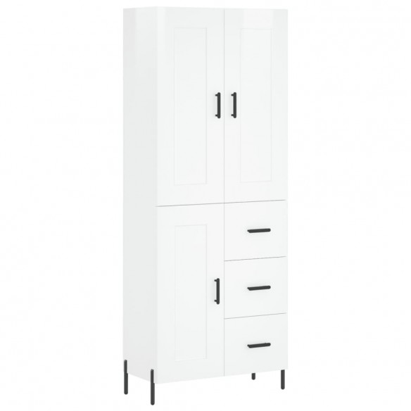 Buffet haut Blanc brillant 69,5x34x180 cm Bois d'ingénierie