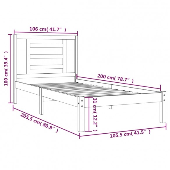 Cadre de lit Blanc Bois de pin massif 100x200 cm