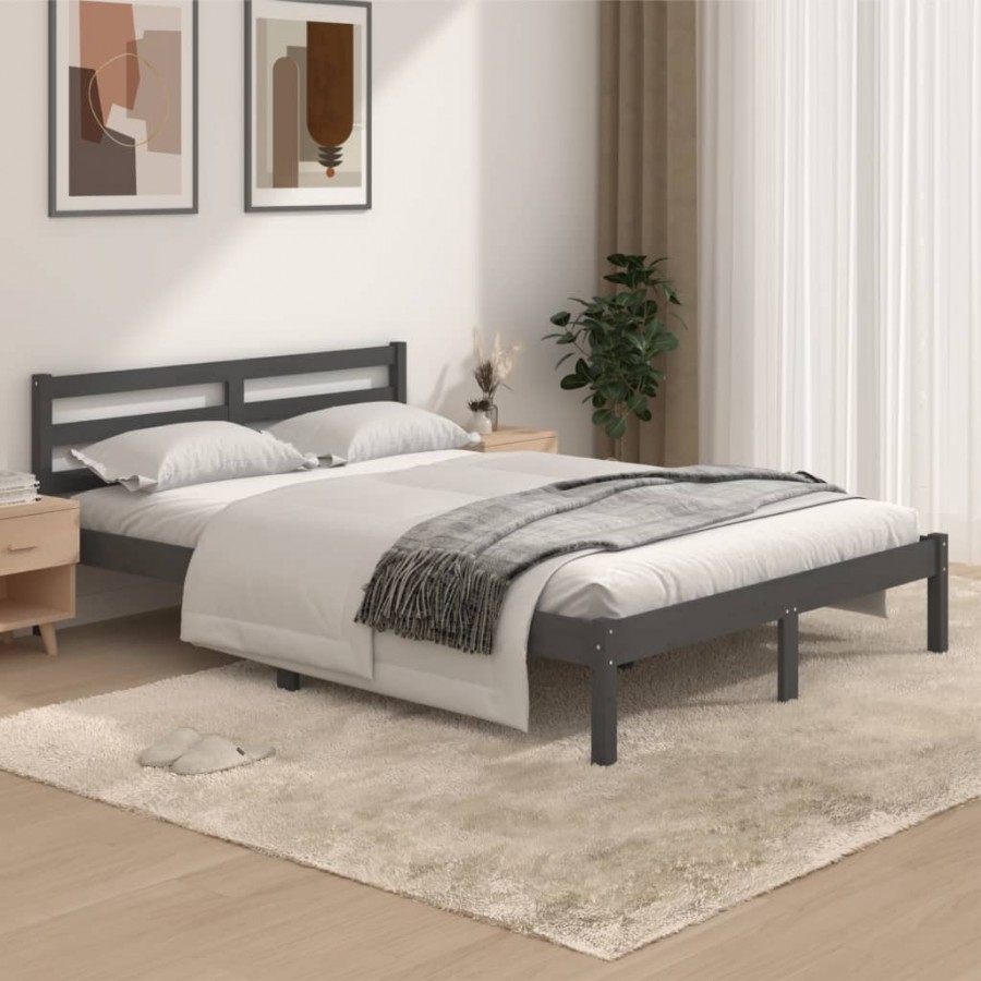 Cadre de lit Bois de pin massif 135x190 cm Gris double