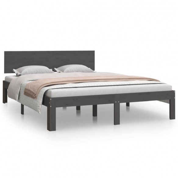 Cadre de lit Gris Bois massif 135x190 cm Double