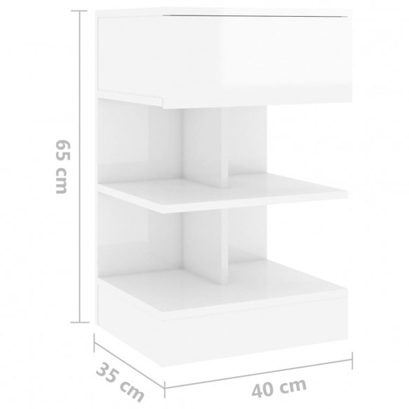 Table de chevet Blanc brillant 40x35x65 cm Aggloméré