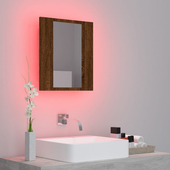 Armoire à miroir LED de salle de bain chêne marron 40x12x45 cm