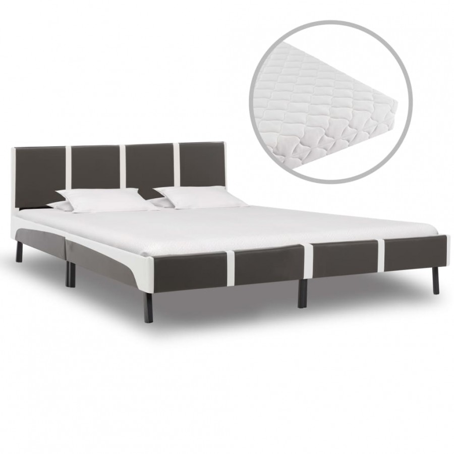 Lit avec matelas Gris et blanc Similicuir 180 x 200 cm