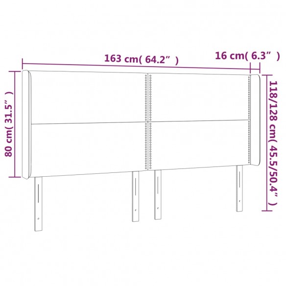 Tête de lit à LED Gris clair 163x16x118/128 cm Tissu