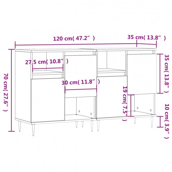 Buffets 2 pcs noir bois d'ingénierie